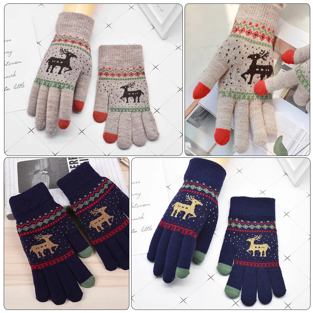 

2Pairs Touch Screen Gloves High Quality Acrylic Fiber Warm Gloves Windproof Design for Cycling Skiing Daily Use