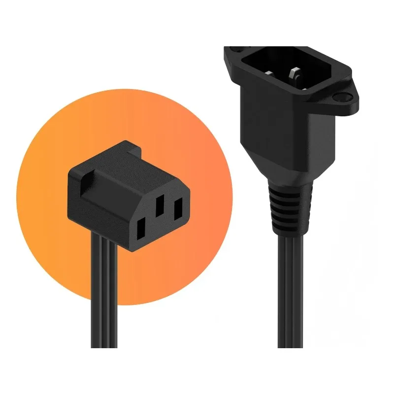 COOJ computer power supply 90 degree elbow extension cable ultra-thin and ultra soft male and female plug three hole C13 to C14