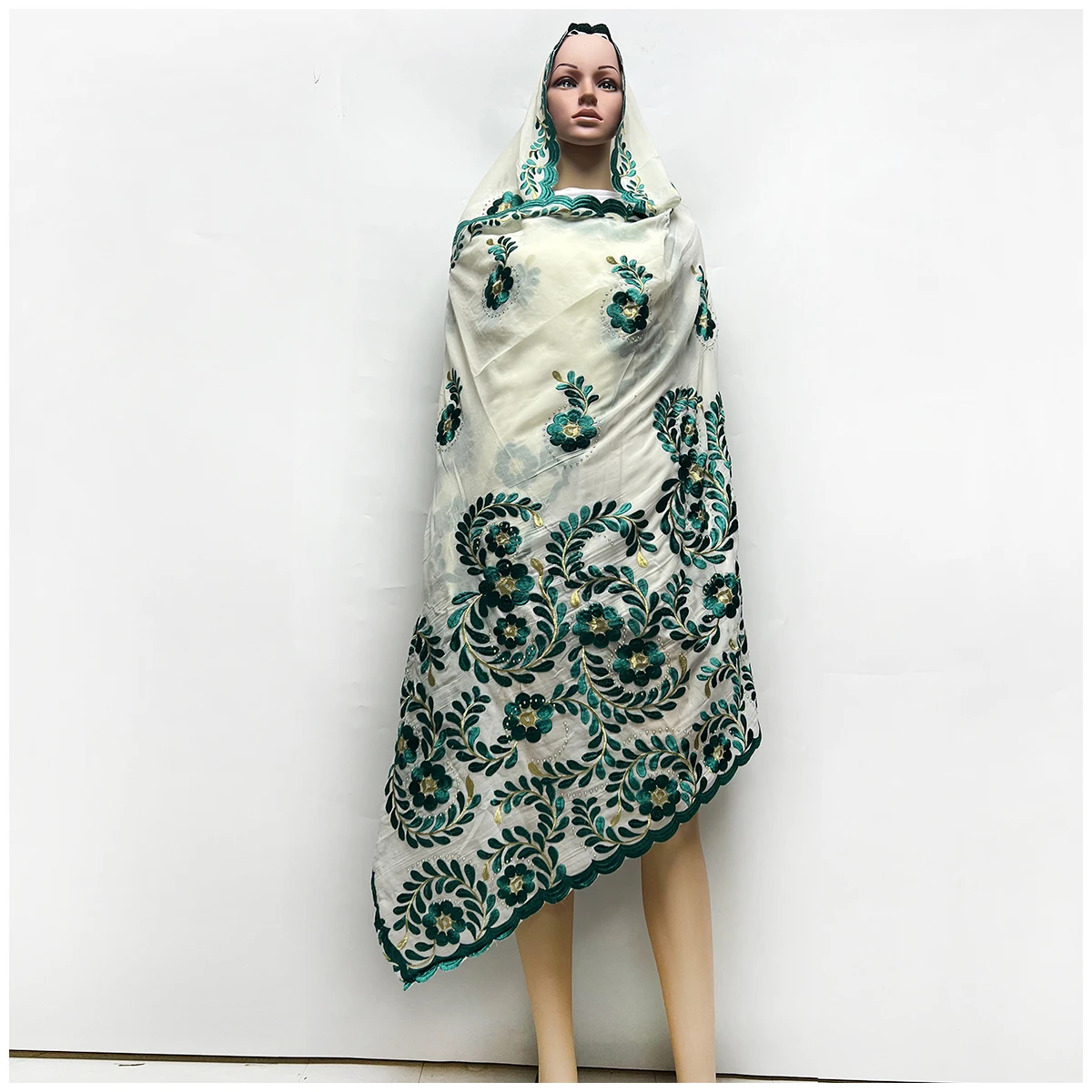 100% Cotton Fabric Rayon Cotton Thread Eembroidered Scarf Dubai Excellent Style African Women Hijab Muslim Scarf High Quality