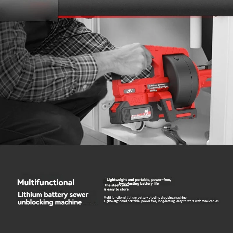 

Портативный беспроводной очиститель канализации 21В с 7000-миллиметровым стальным тросом для прочистки труб в кухне, ванной, туалете и канализации