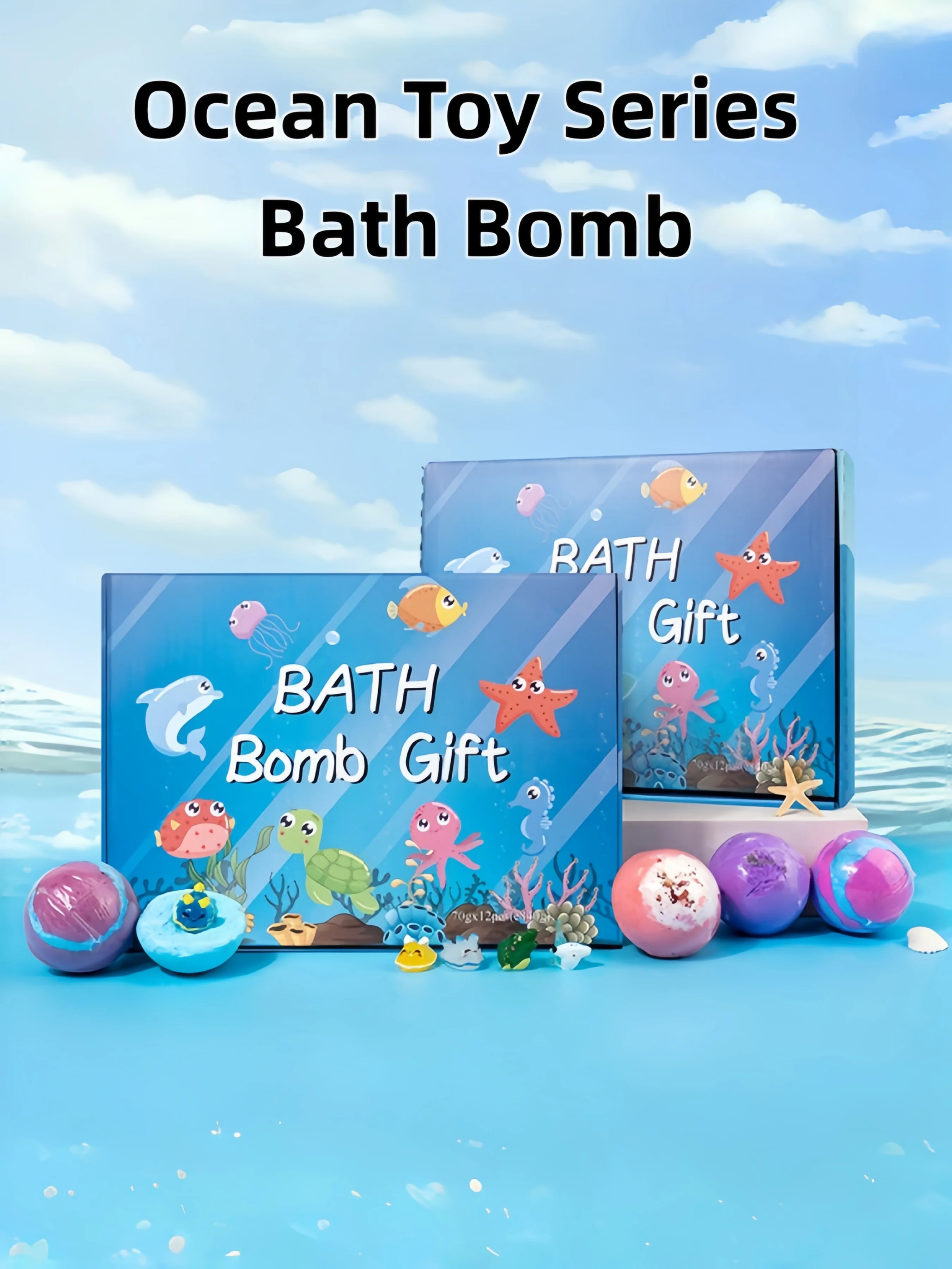 

Ocean-Themed Toy Bath Salt Ball Set, 60G*12Pcs Bath Bubble Balls, Bath Ball Gift Box, Holiday Gift