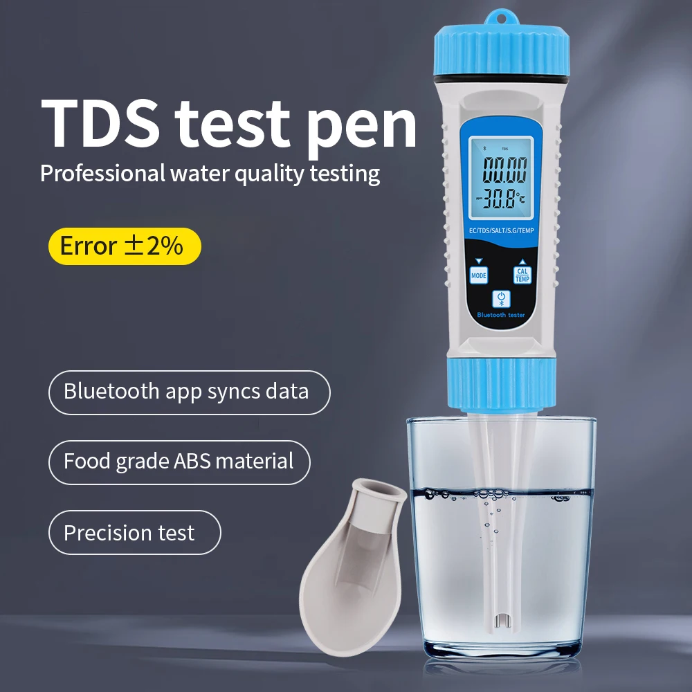5 in 1 EC TDS Salt SG Temperature Meter Digital Bluetooth APP TDS Water Quality Tester Water Tester for Aquarium Pool Hydroponic