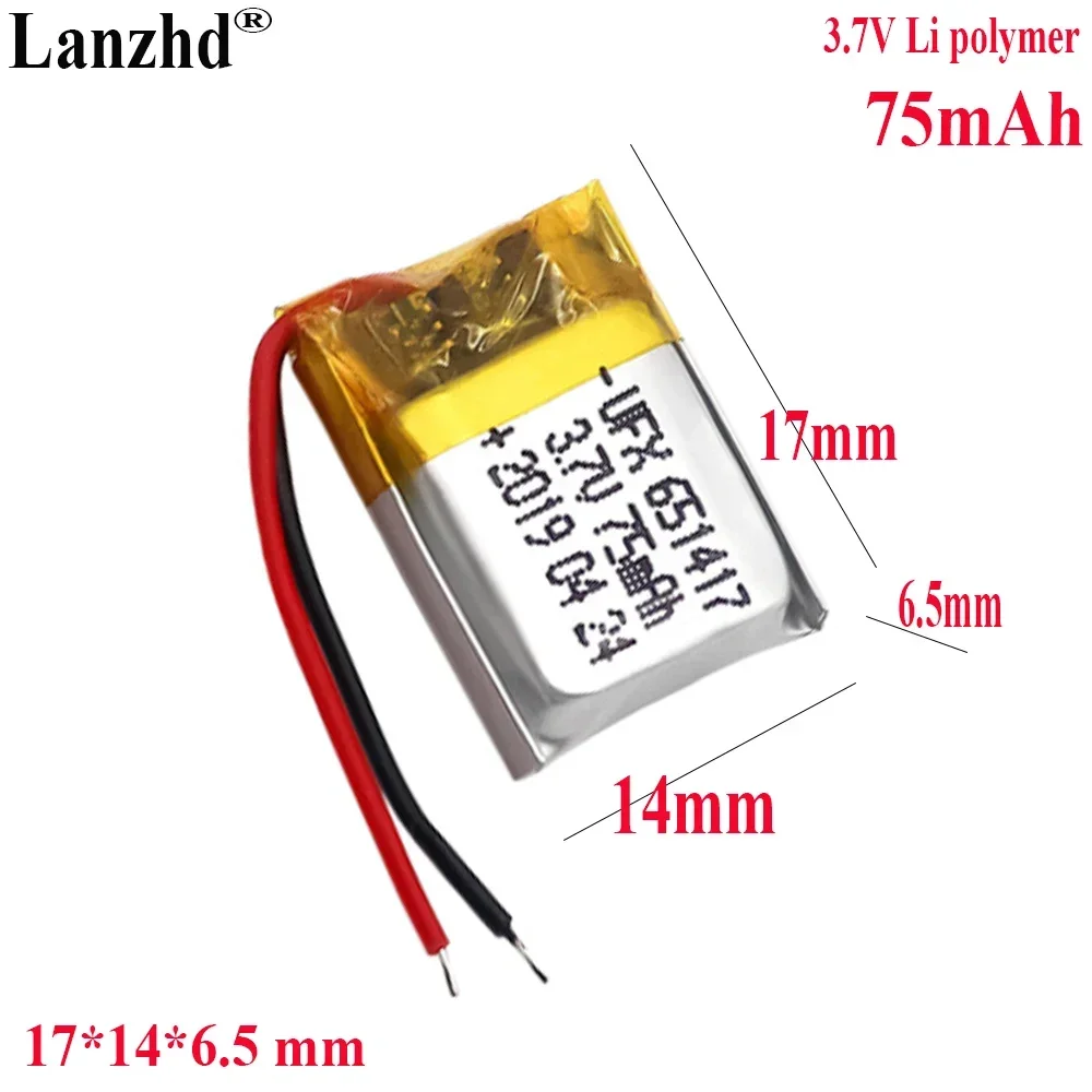 

3.7V Li Polymer 651417 lithium battery For Smart wristband watch TWS ear Bluetooth headset Beauty