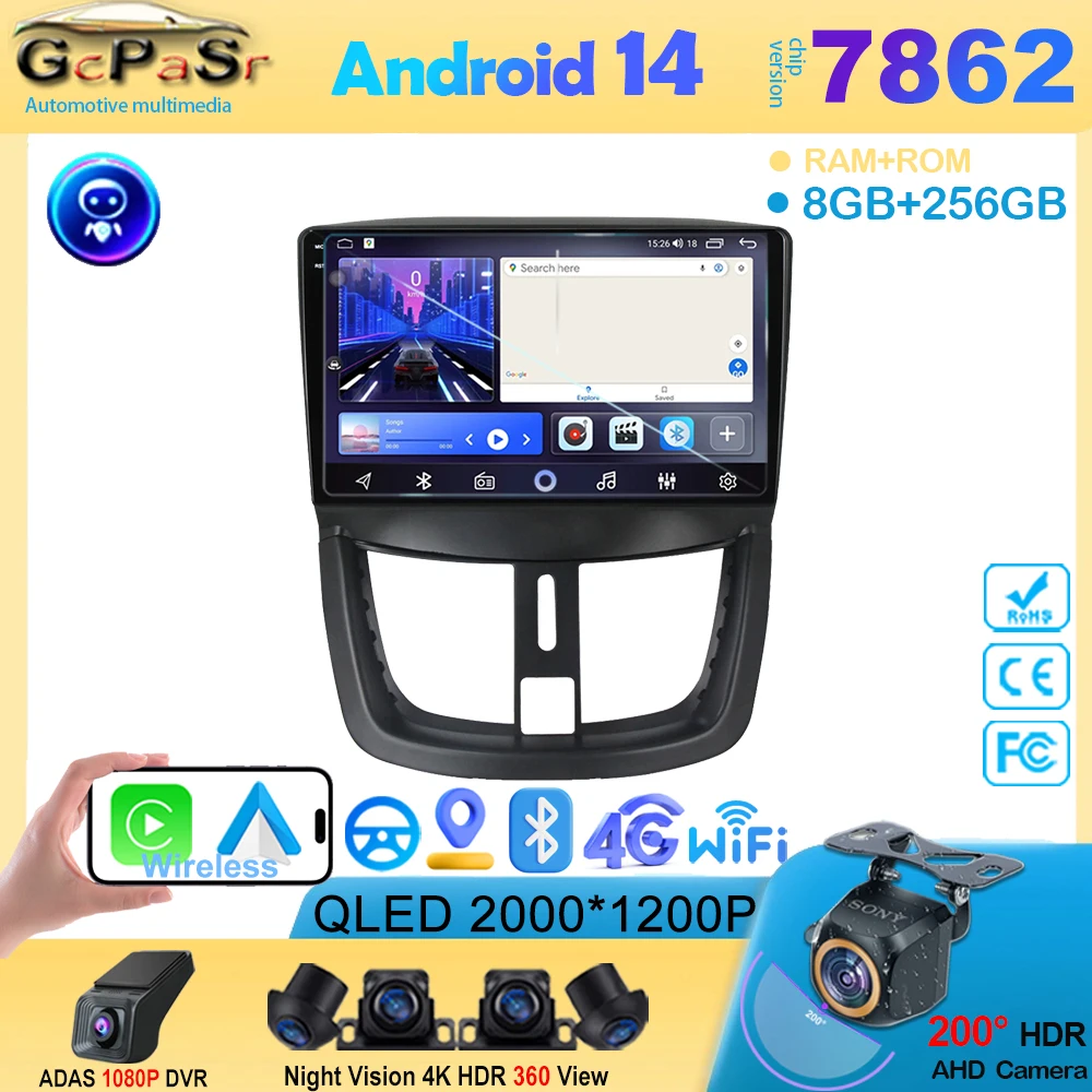 Per Peugeot 207 2006 - 2015 autoradio lettore Video multimediale navigazione GPS Android 14 Wireless Carplay No 2din DVD