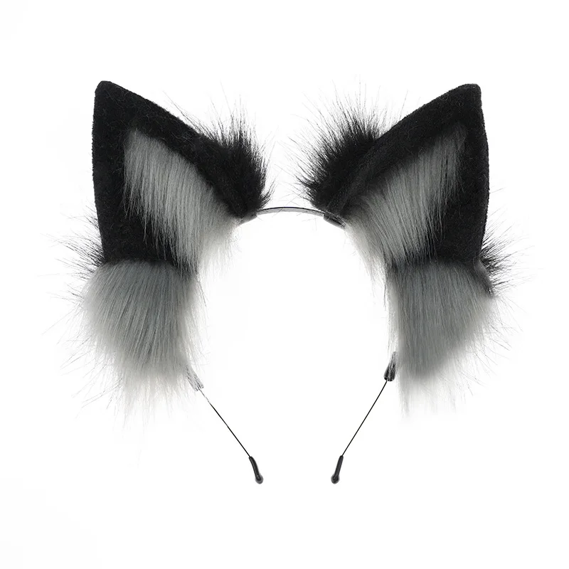 Handmade for Wolf Faux Fur Ears Headband Solid Color Plush Animal Hair Hoop Anime Fancy Dress Party Cosplay Costume Hair