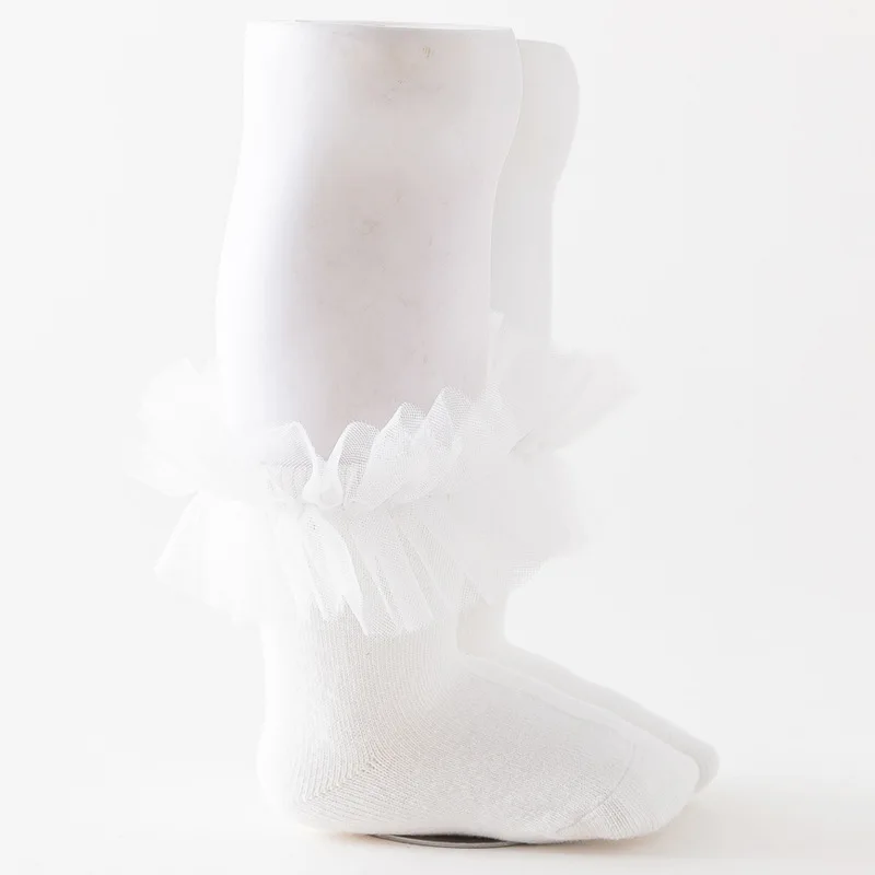 Baby Meisjes Sokken Herfst Winter Peuters Kinderen Knie Hoge Sokken Zachte Katoenen Ruche Mesh Kant Bloembuis Kids Sok Calcetines