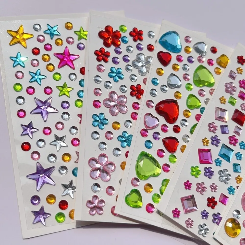12 Sheets with Adhesive Backing Bedazzling Sticker Acrylic Random Color Face Eye Jewels Sticker Sparkling DIY