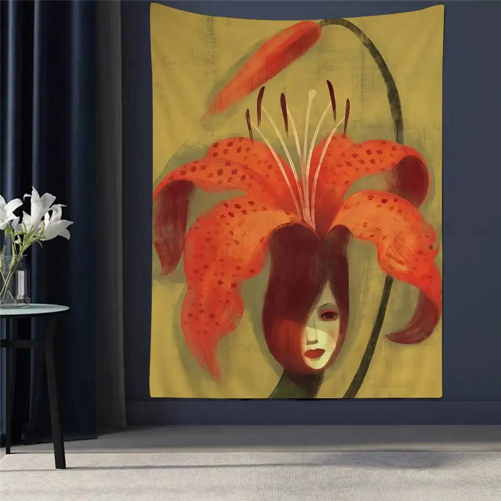 

Abstract Flower Art Girl Printed Large Wall Tapestry Indian Buddha Wall Decoration Witchcraft Bohemian Hippie Wall Art Decor