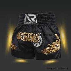 Trendy Muay Thai Shorts for Kids Adult MMA Martial Arts Fight Grappling Pants Men Women Gold Thai Stripe Sports Short Boxing