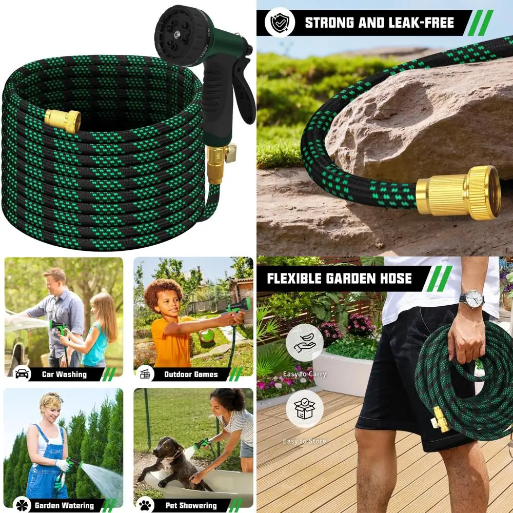 

Ultra Lightweight 100FT Garden Hose with 10-Function Nozzle - Non-Expanding, Kink and Tangle-Free for Efficient Watering
