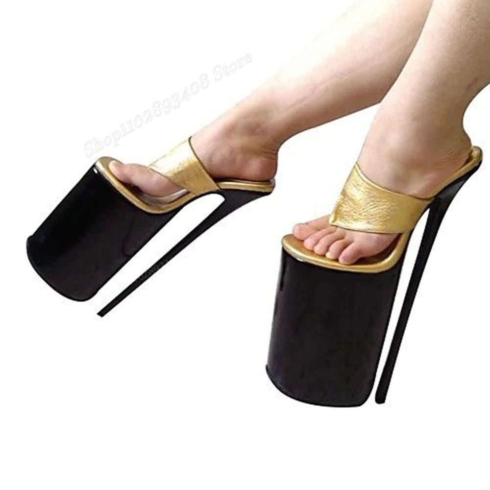 Gold Platform Flip Flops Slippers Stiletto High Heel Slip-on Concise Style Women Shoes 2024 Fashion Sexy Zapatos Para Mujere