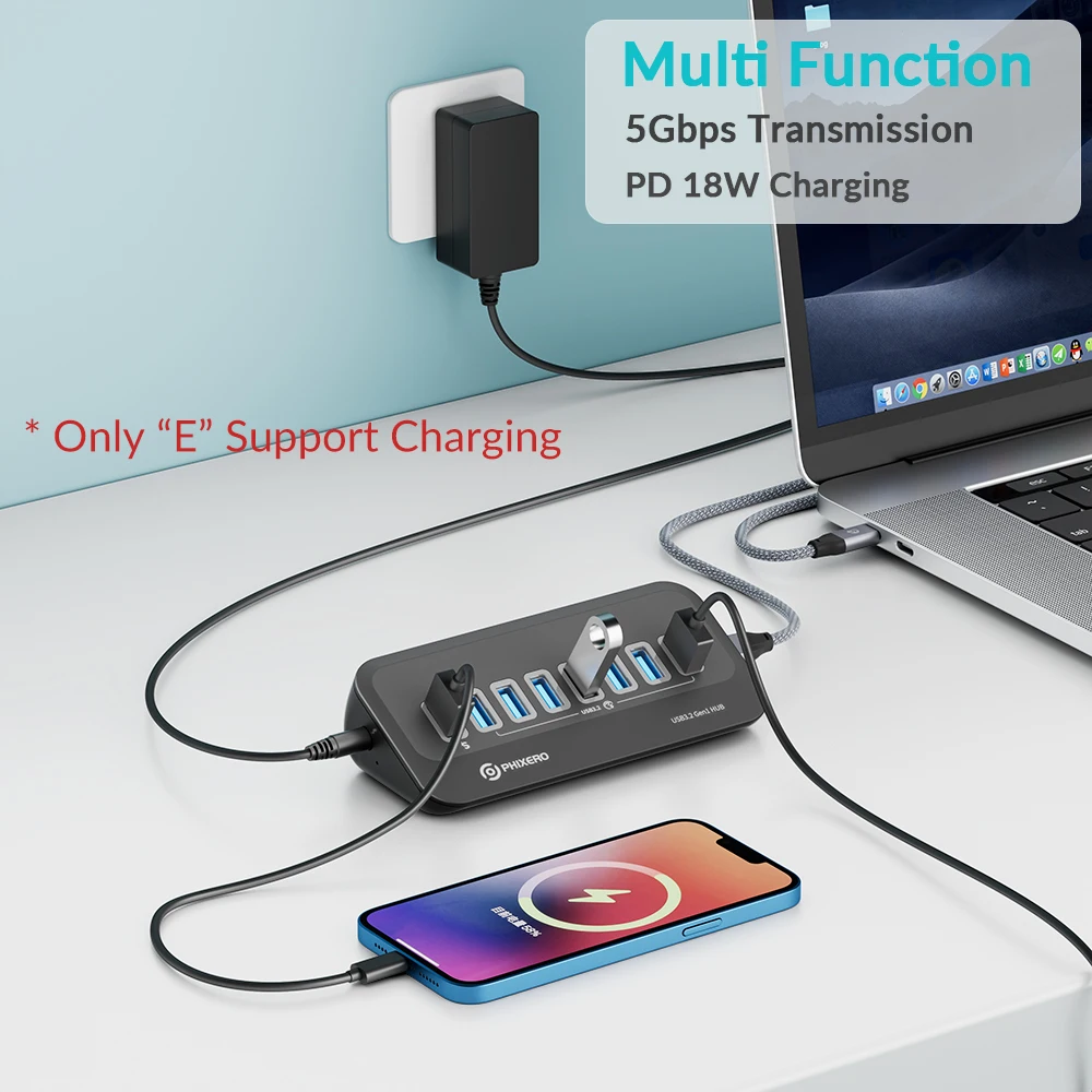 PHIXERO USB 3.2 Docking Station Hub Type C Splitter Adapter Multi Ports Several Socket OTG 3.0 with SD Card Reader For Laptop PC