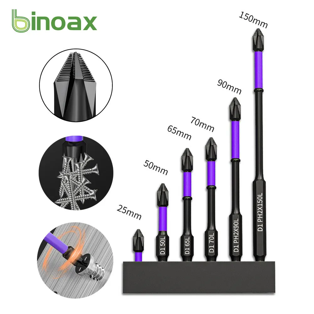 

Набор нескользящих магнитных отверток Binoax PH2, твердое сверло с перекрестной головкой, ручные инструменты 25/50/65/70/90/150 мм
