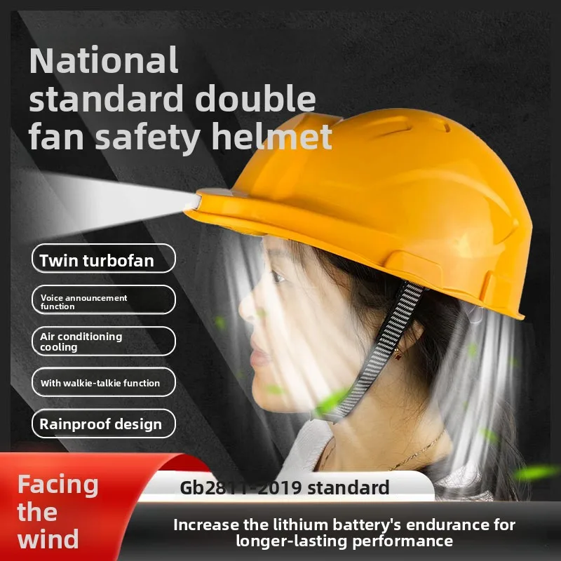 Construction Site Hard Hat Fan Air Conditioner Rechargeable with Bluetooth Sunscreen, Special Sunshade for Smash-proof Helmets