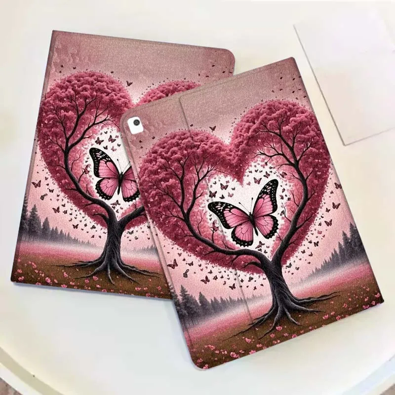 Heart Tree Pink Butterfly Art Cover For iPad Pro Mini Air 1 2 3 4 5 6 7 10 11 th 8 9 gen 11 M4 M5 Foldable Tablet Case