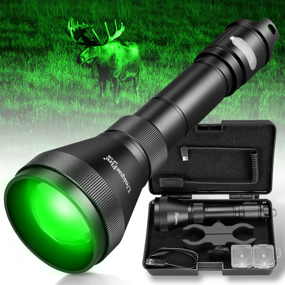 UniqueFire H5 XPE LED Flashlight Green Light Dimmer Swtich Indicator USB C Reachargeable Zoomable Torch Kit for Outdoor Hunting