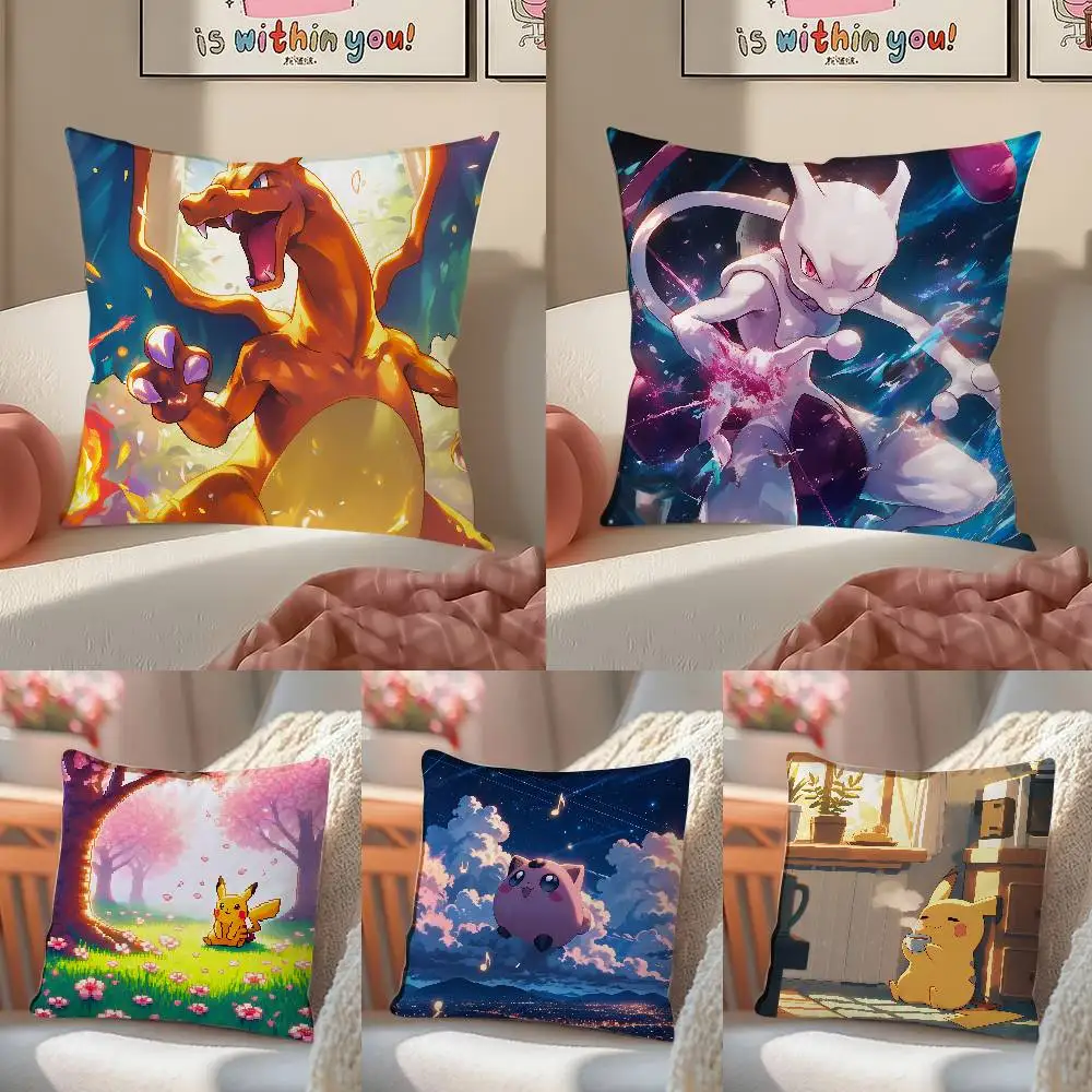 Pokemon Lucario Anime Plüsch-Kissenbezug, weicher, kurzer Plüsch-Kissenbezug für Sofa, Schlafzimmer, Heimdekoration, Geschenkdekoration
