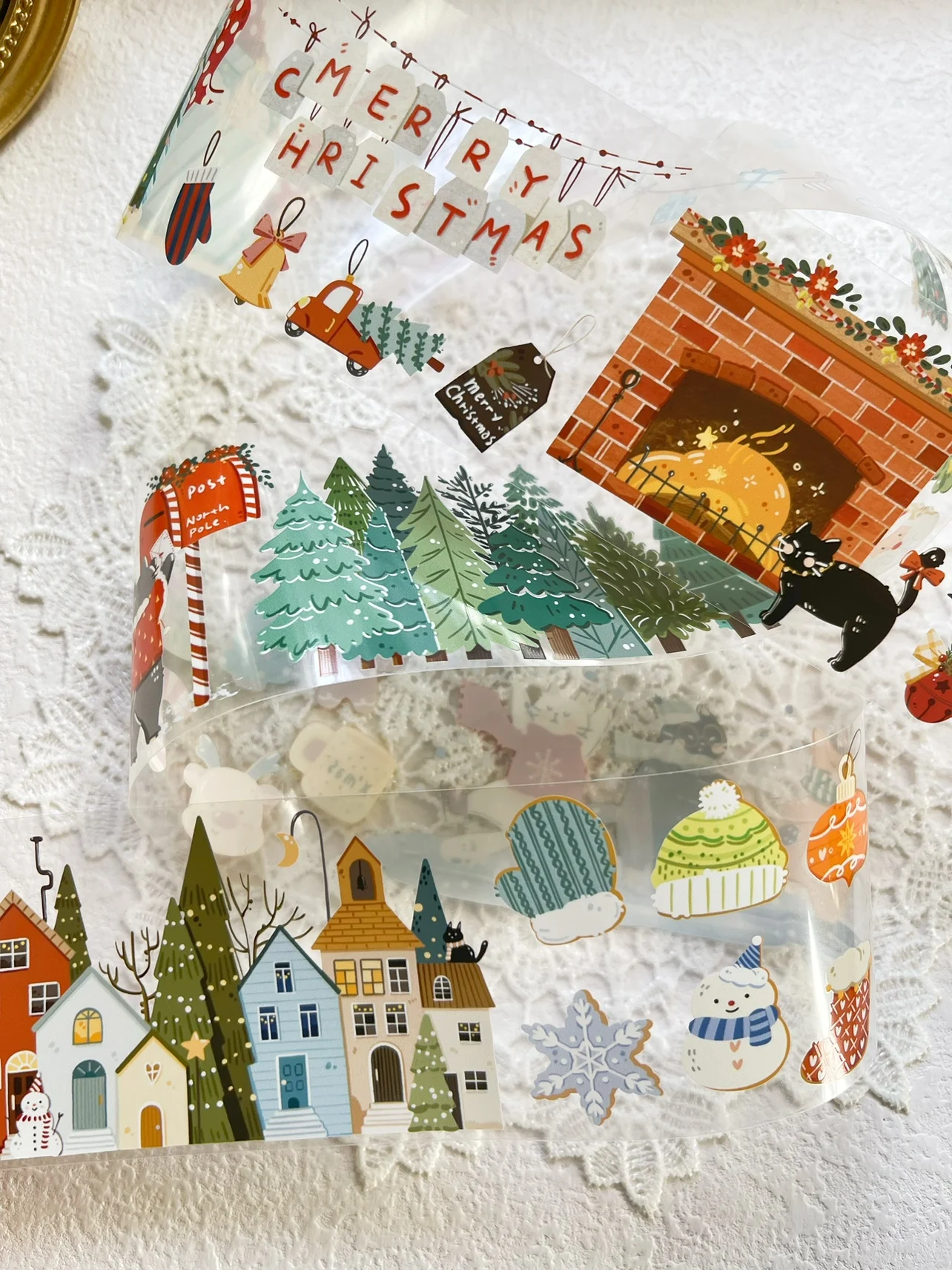 Winter Themed Christmas Washi Pet Tape Cute Cats Snowman Little Things Decorative Stickers Collage Diy Card Scrapbooking