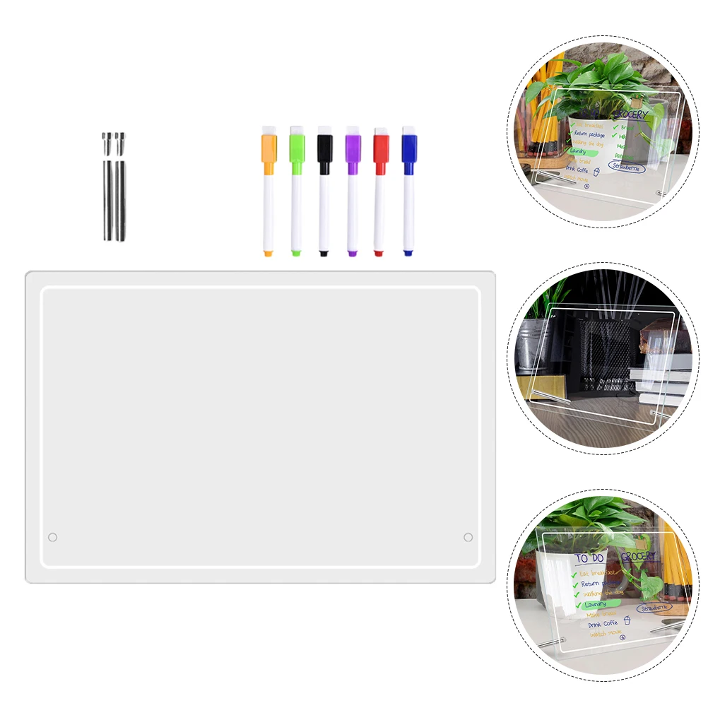 Acrylic Desk Planner Board Transparent Dry Erase Weekly Task Note Board Tabletop Memo Whiteboard 2 Nails 6 Pens Portable