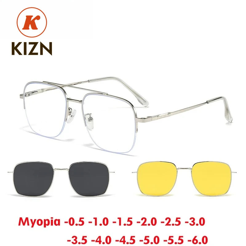 

KIZN Sports 3 в 1 полурамка солнцезащитные очки для близорукости костюм 2025 Мужчины Женщины Магнитный зажим Поляризованная оптика по рецепту Очки -0,50 до