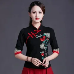 Women Clothes Shirts for Women T-shirts Y2k Tops Vintage Women Clothing Fashion Casual Elegant Summer Embroidery Ethnic Style