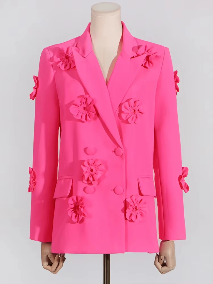 VGH Patchwork Appliques Two Piece Set for Women Notched Collar Long Sleeve Blazer High Waist Flare Pant Desinger Suit Female New