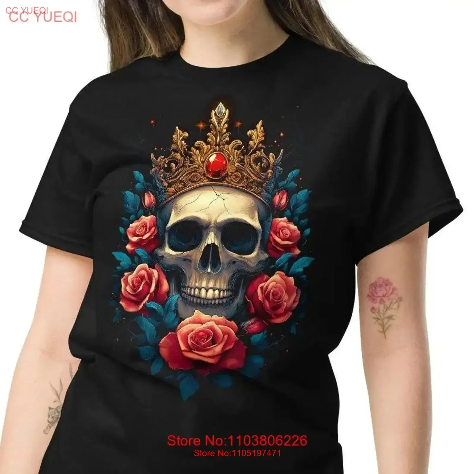 Skull T Shirt with Roses Gothic SM 5XL vintage Washed Stylish Versatile Unisex Comfortable designer clothes graphic fashion