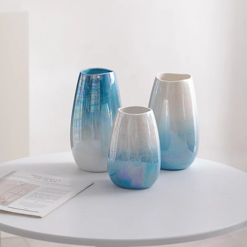 Iridescent Gradient Ceramic Vase  Nordic Modern Decor Vase for Living Room Tabletop Flower Arrangement