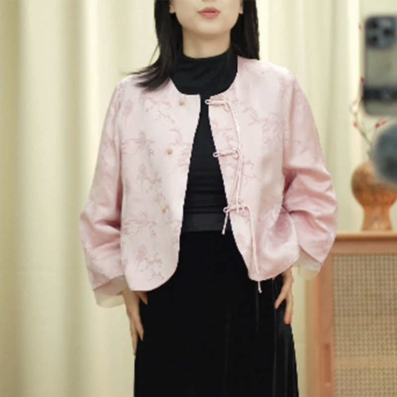 

Новая коллекция 2025: Весенне-летний китайский жакет с цветочной вышивкой, женский свободный топ на пуговицах с круглым вырезом и длинными рукавами, стройнящий силуэт