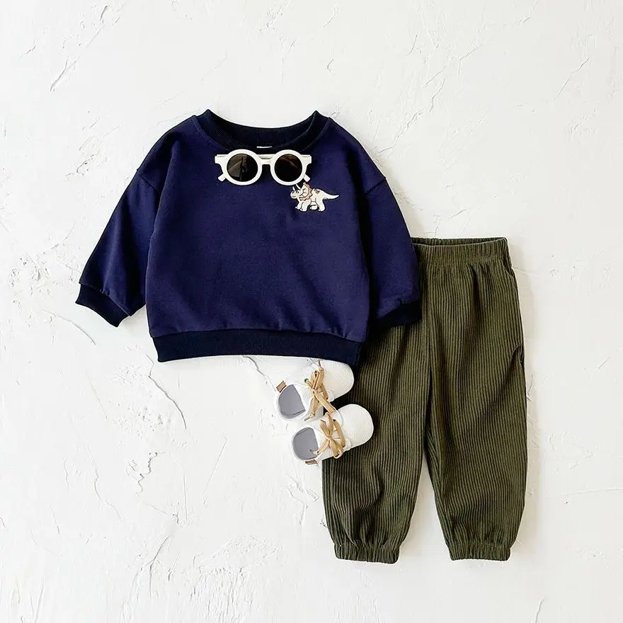 Newborn Baby Clothes Dinosaur Embroidery Leisure Cute Boys Girls Clothes Long Sleeved Sweatshirt+pants Outfit Set Spring 2024