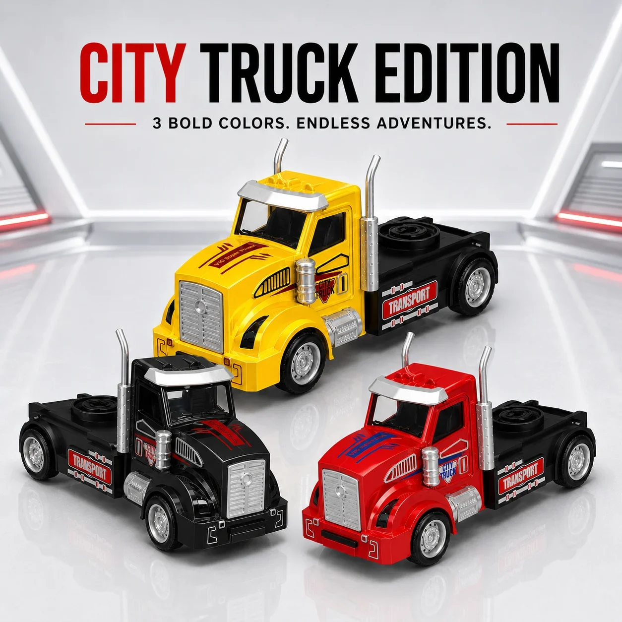 MQUDUO 1:36 Pull Back American Truck Model with 3 Color Options, Detailed Cab Design, Birthday Gift for Collectors