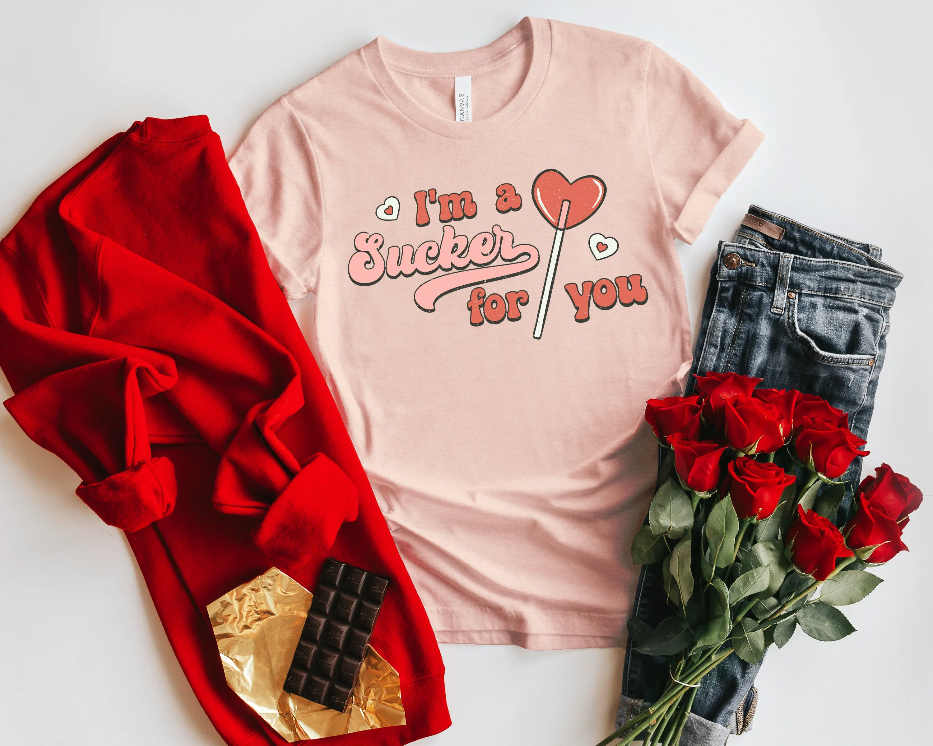 I'm A Sucker for You Slogan Female T-shirt 20224 Hot Sale Voguish Valentine's Day Women Shirt Sweet Words Lollipop Girl Tops