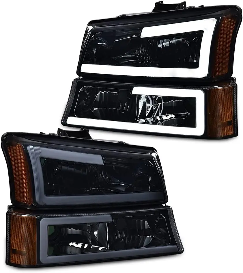 

2Pcs Chrome Housing Clear Lens Amber Corner Headlights for 2003-2007 Chevy Silverado/Avalanche, Left & Right Headlights Headlamp