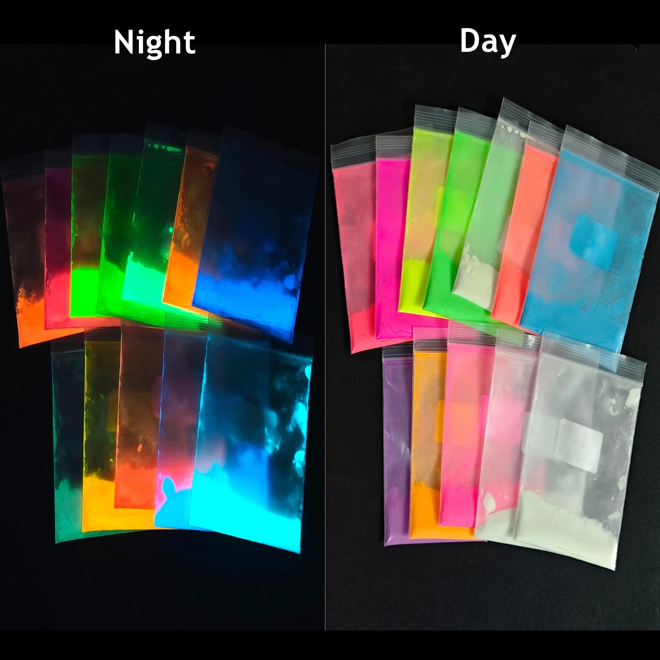 

12bagX5g Phosphor Luminous Powder Nail Art Polish Gel Powder Glow In Dark Fluorescent Nail Pigment for Jewelry Making Epoxy Resi