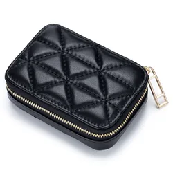 Genuine Leather Fashion Headset Bag Diamond Grid New Portable Lipstick Bag Mini Makeup Bag Coin Purse With Mirror