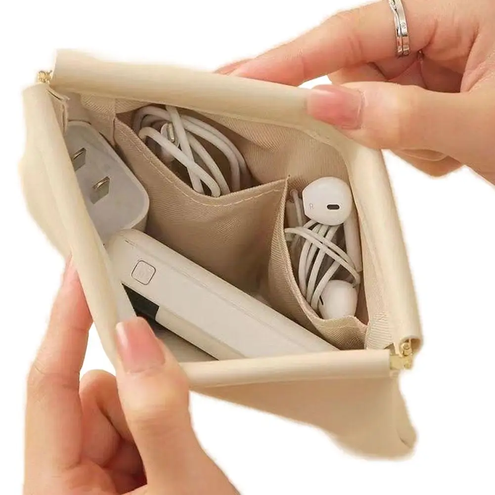 Bullet Storage Bag with Automatic Closure 11-13cm Multi-Layer Organizer PU Coin Purse Wired Headphone Storage Bag for Travel