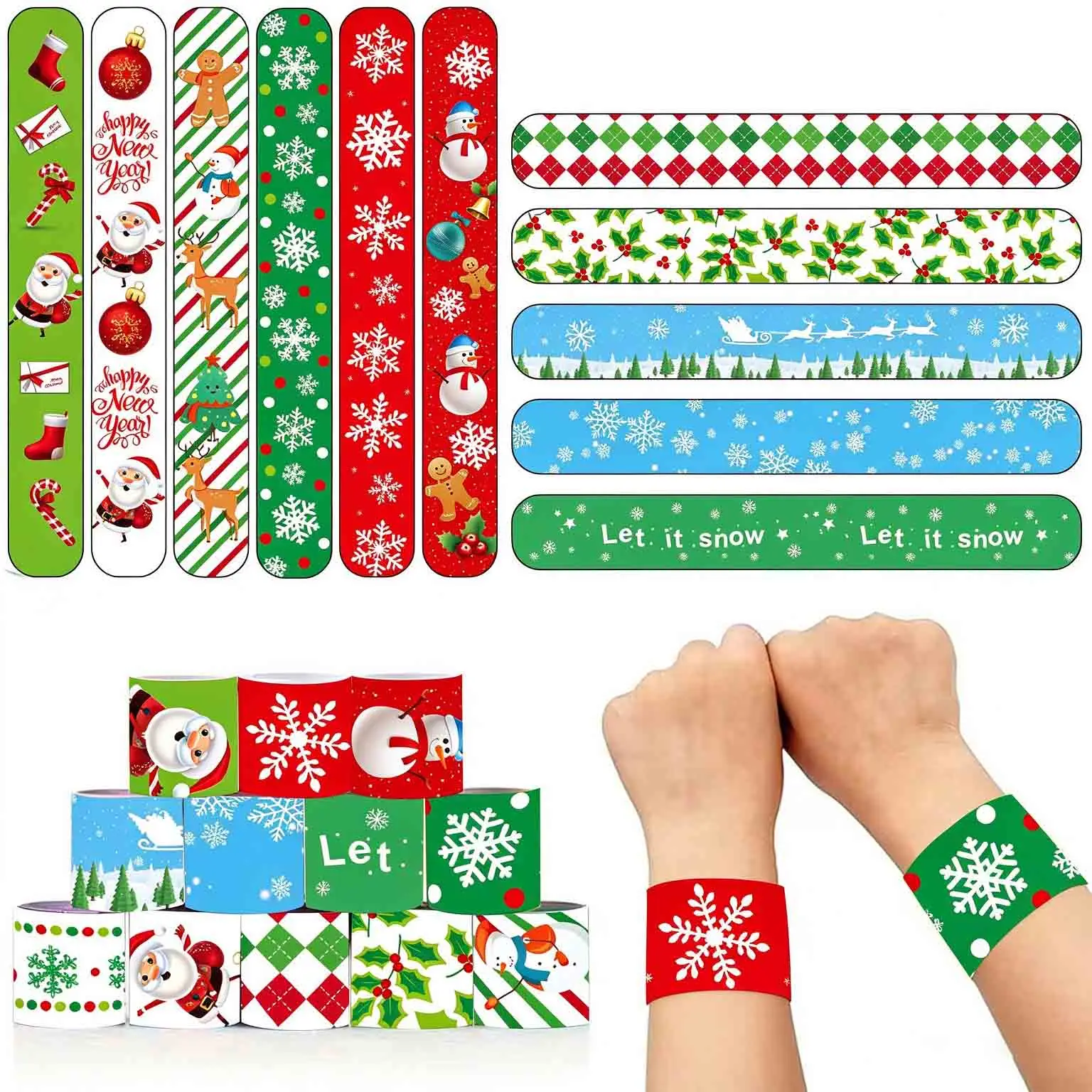 Christmas Cartoon Slap Bracelet, Stress Relief Santa Claus Wristband Fidget Toys, Christmas Party Kindergarten Reward Gifts