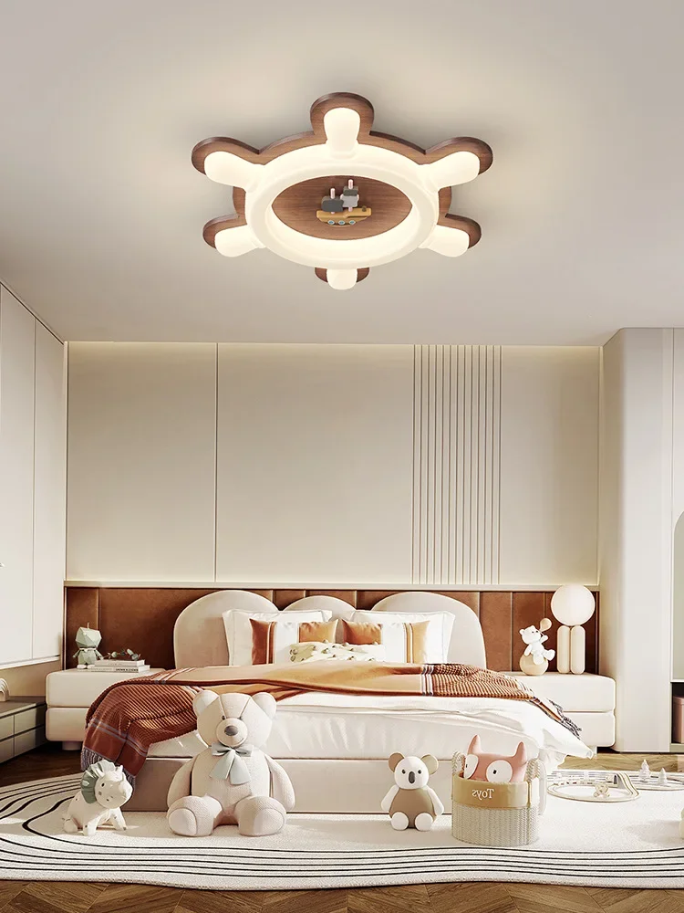 

Потолочный светильник для детской комнаты, простой новый креативный светильник цвета ореха для спальни, мультяшный руль, светильник для комнаты мальчика и девочки