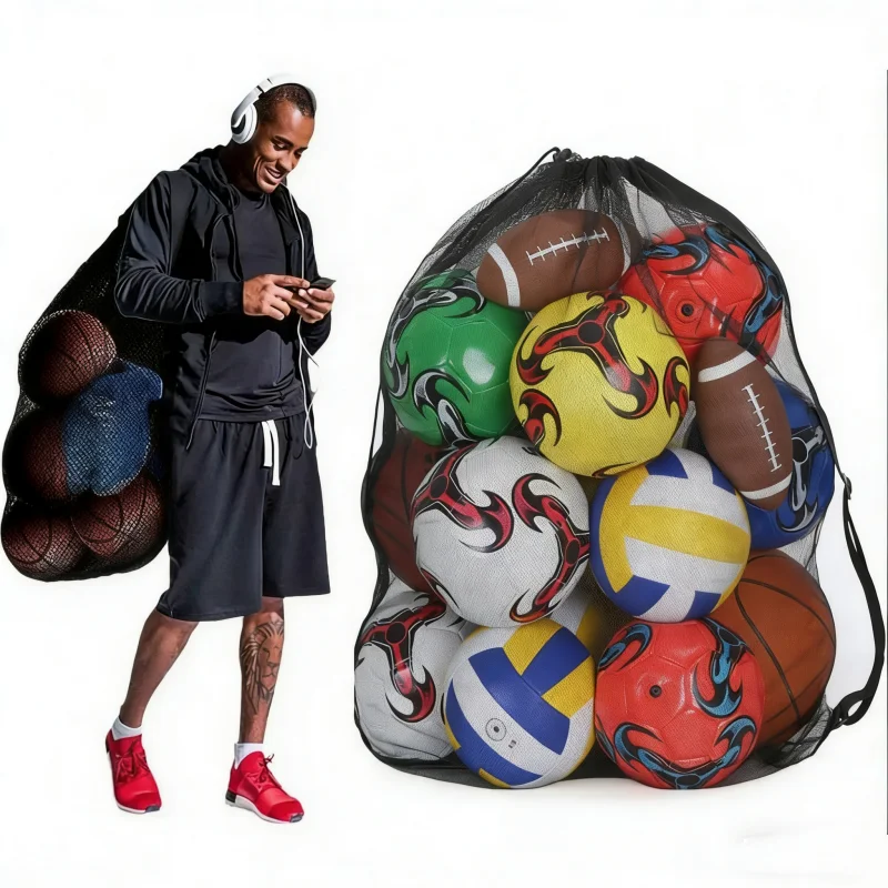 100*72 cm Large Capacity Team Training Mesh Bag Drawstring Ball Storage Bag Basketball Shoulder Bag Sport Gym Large Packback Bag