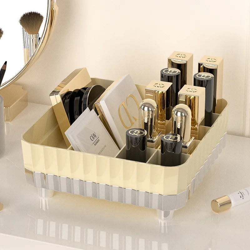 Desktop Cosmetic Storage Box Makeup Organizer For Lipstick Eyeshadow Palette Bathroom Organizer Cotton Pads Swabs Holder