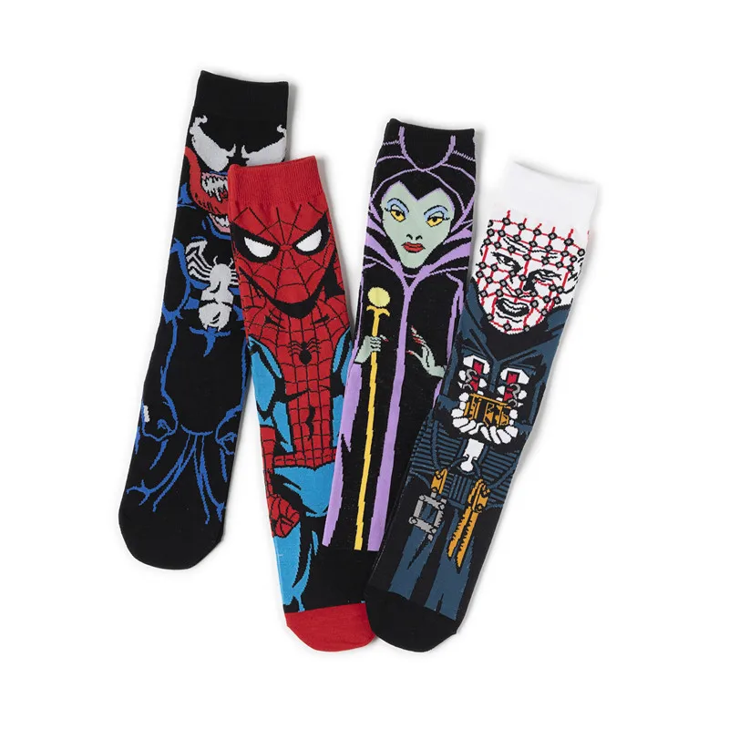 New Marvel Spiderman Socks Cartoon Anime Movie Venom Cotton Socks Mid-calf Men and Women\'s Warm Sock Average Size