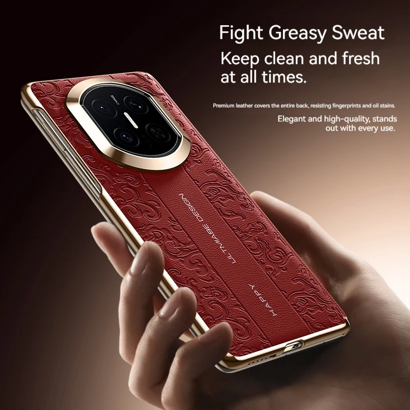 Luxury 3D Embossed Leather+PC Electroplated Phone Case, For Huawei Mate X7 X6 X5 X3 Central Hinge Anti Drop Protective Cover view 2