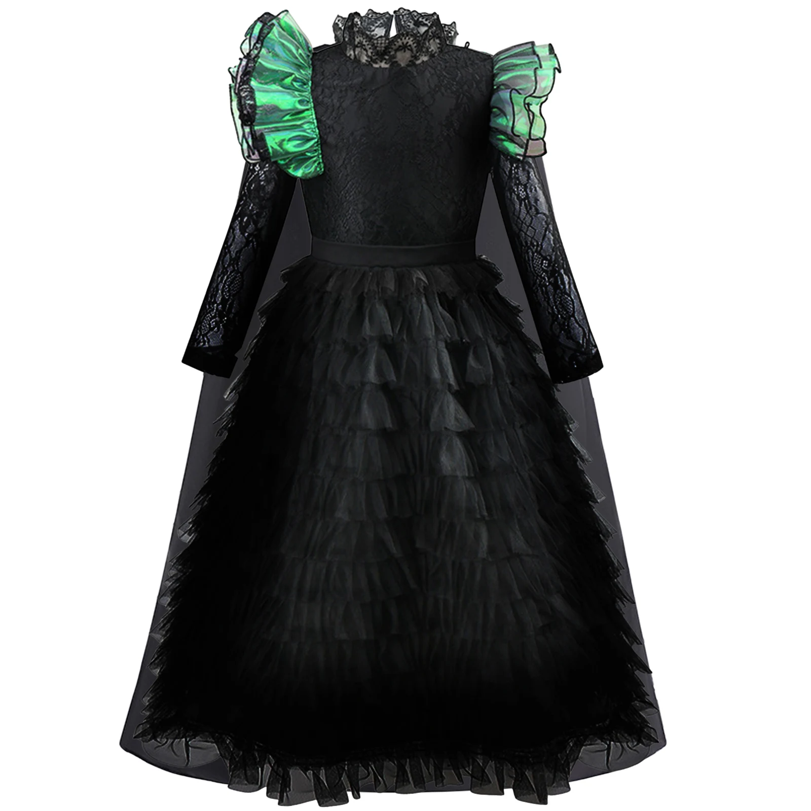 

Осенняя одежда для маленьких девочек, детское платье ведьмы с рюшами на Хэллоуин для косплея со шляпой, накидка, очки и браслет, наряд для малышей