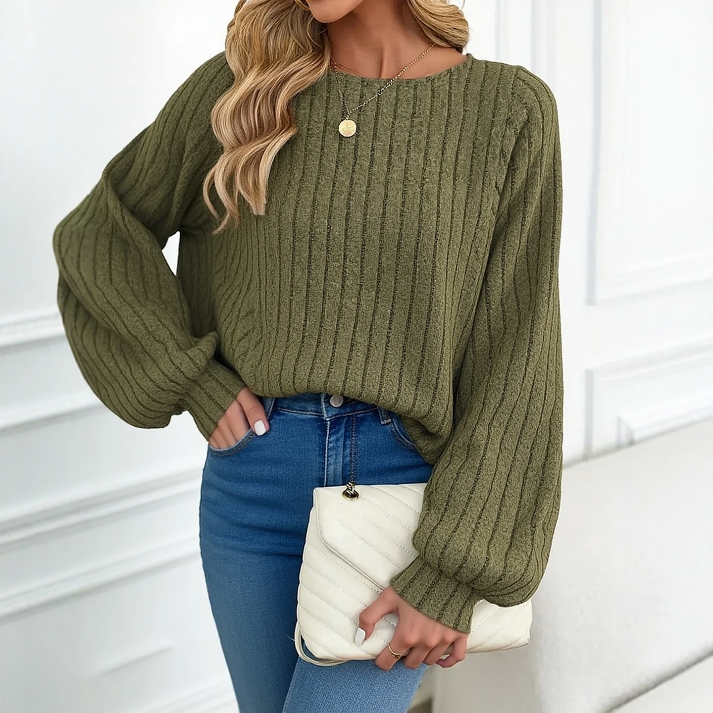 Top da donna Camicie a maniche lunghe Girocollo Tunica Pullover Maglioni Business Casual Autunno Moda 2025 Camicette Abbigliamento