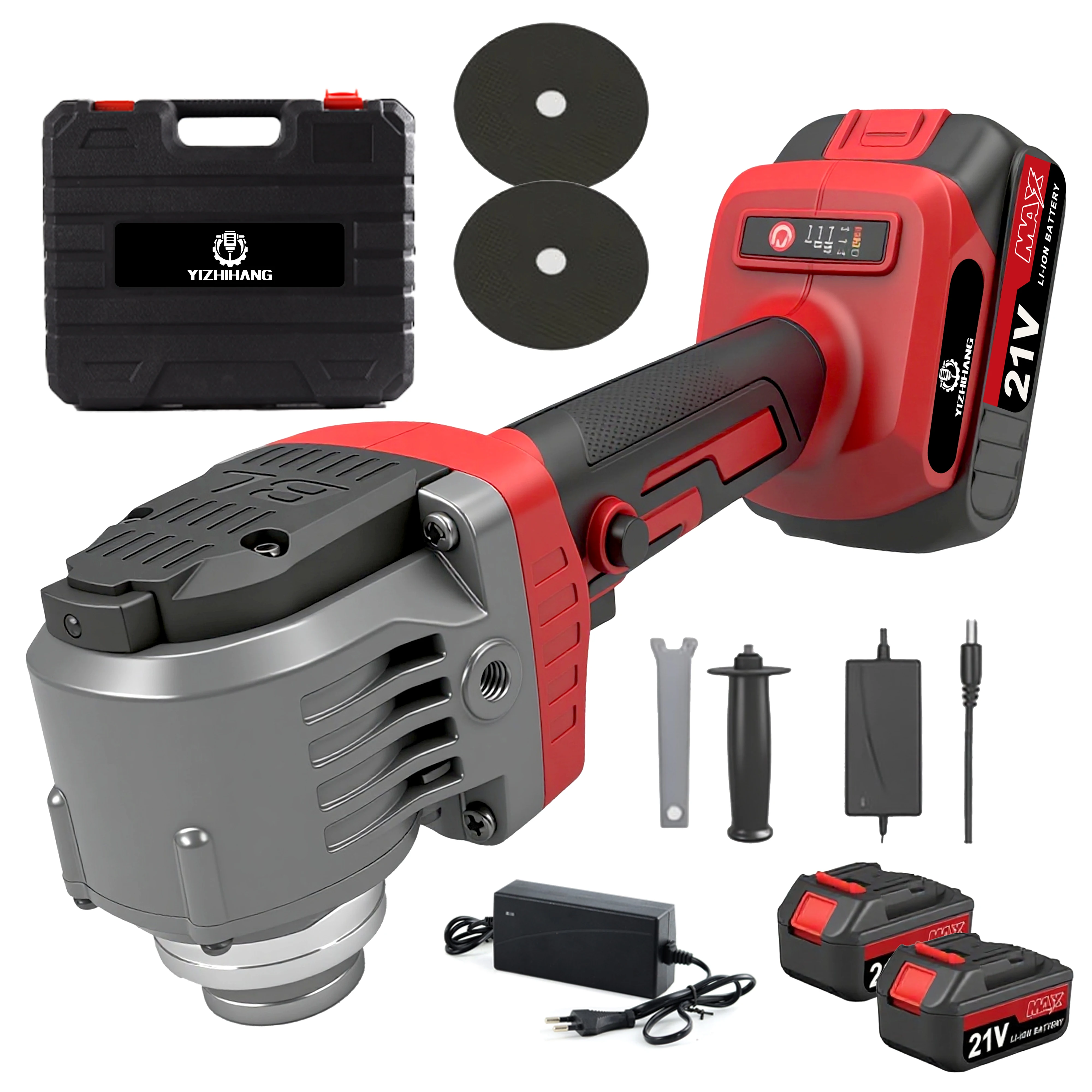 

High-power Cordless Angle Grinder With Rechargeable Battery, Industrial Handheld Design And Polishing Wheel
