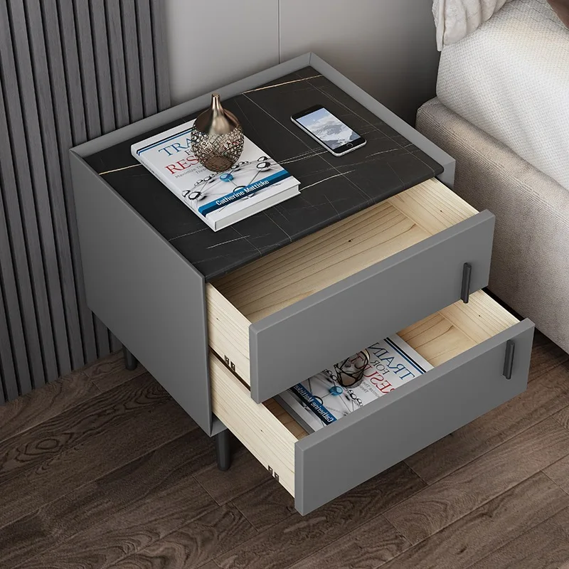 Simple bedside table rock slab solid wood bedroom bedside table light luxury edge few storage cabinet waterproof