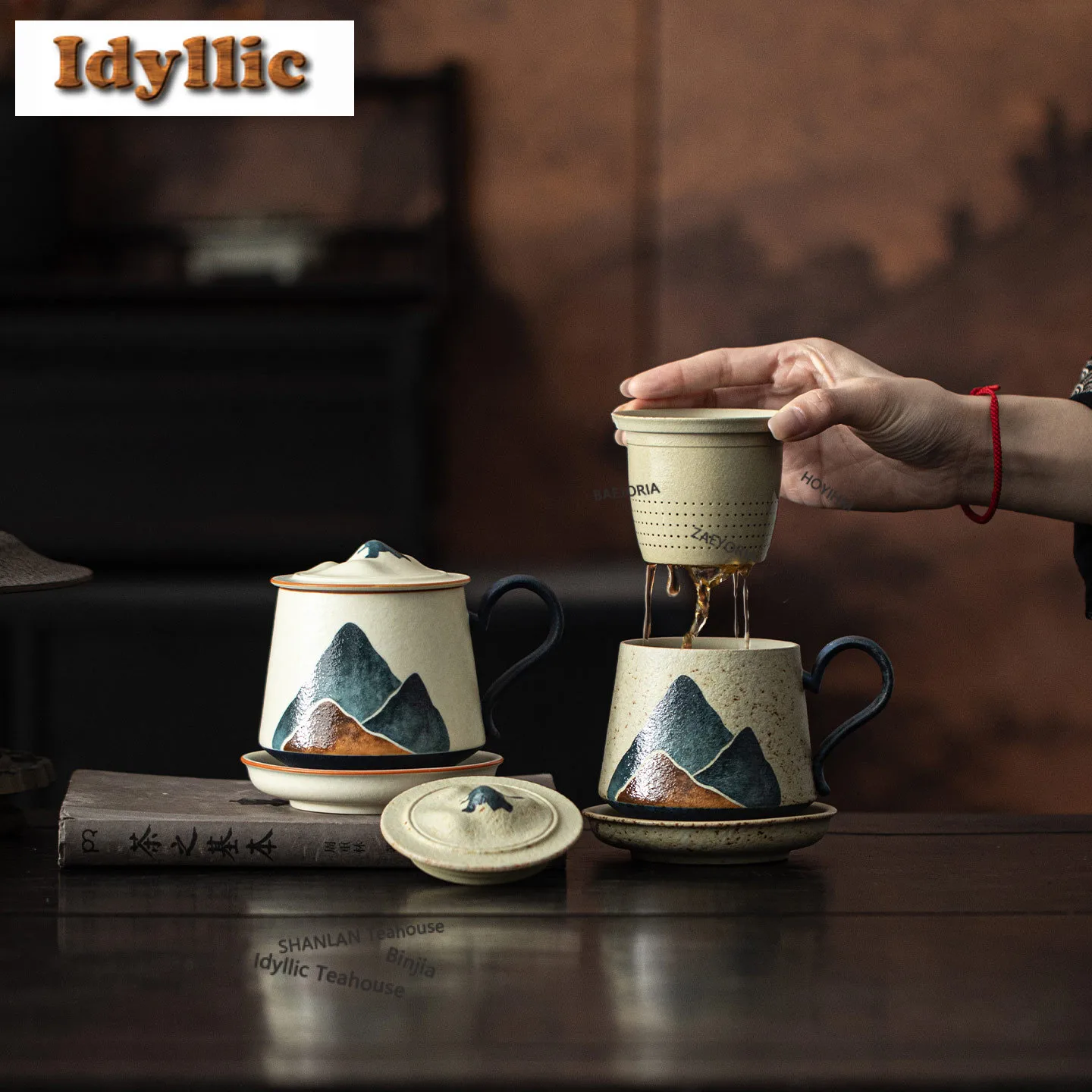 375ml Rock Mineral White Mountains Rivers Filter Tea Separator Cup Boutique Tea Mug With Infuser Tea Soaking Office Water Cups