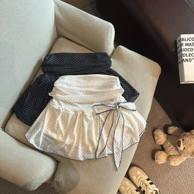 الكورية Y2K منقطة تنورة صغيرة المرأة Kawaii لطيف القوس ضمادة التنانير السوداء الصيف موضة طباعة تصميم ألف خط Faldas جديد #2