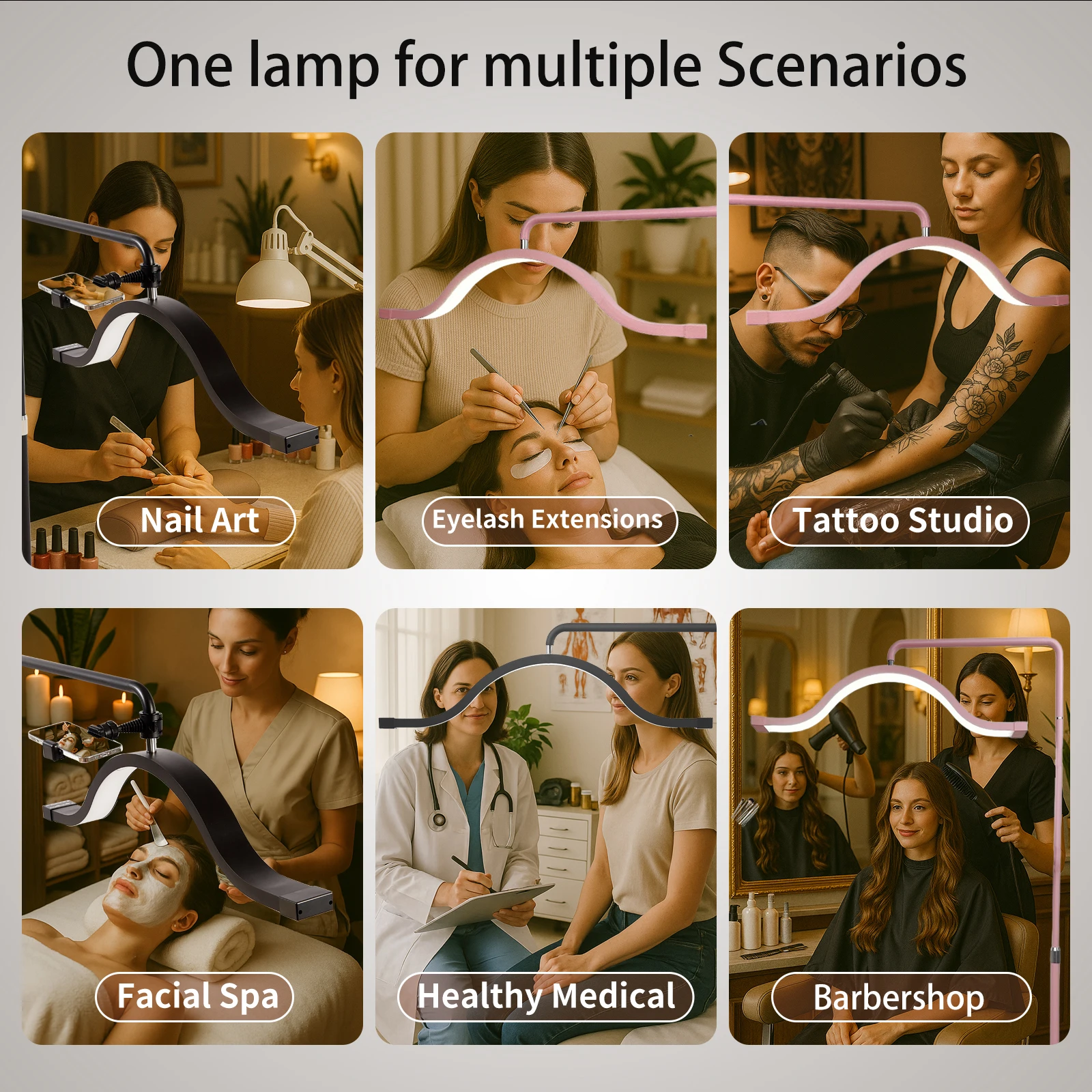 FOSOTO Gudang Luar Negeri Lampu Kosmetik Video LED Lampu Setengah Bulan Lampu Bulu Mata Lampu Desktop Kuku untuk Toko Kecantikan Riasan Tato