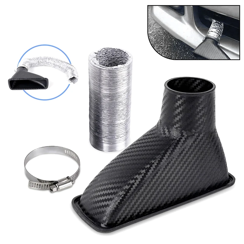 1pcs Universal Car Front Bumper Admission Air Turbo Air Intake Pipe Kit ABS Turbine Inlet Kit Pipe Air Funnel Carbon Fiber Look
